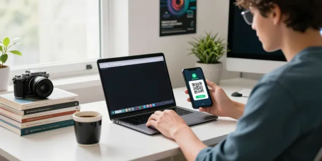 Download the apk of GBWhatsApp displayed on a laptop screen with a smartphone in hand.
