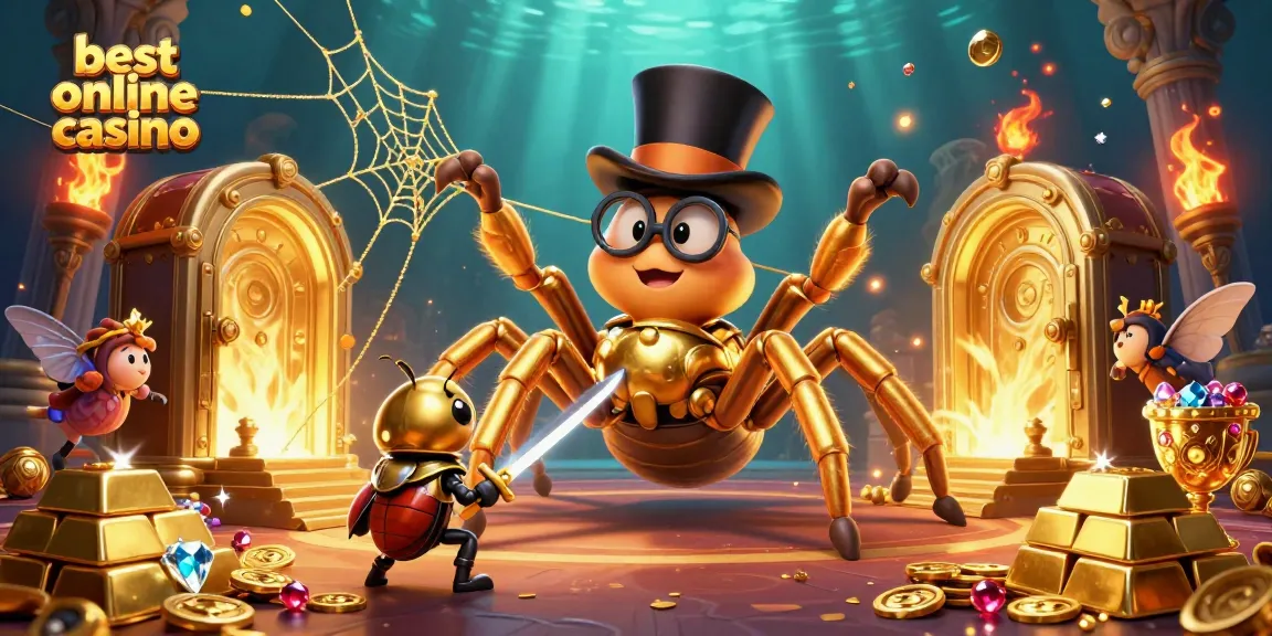 Experience the thrill of the best online casino with a vibrant 3D illustration featuring gold and gems.